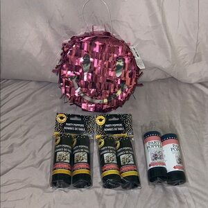 Pink Smiley Face Party Pinata with Party Poppers